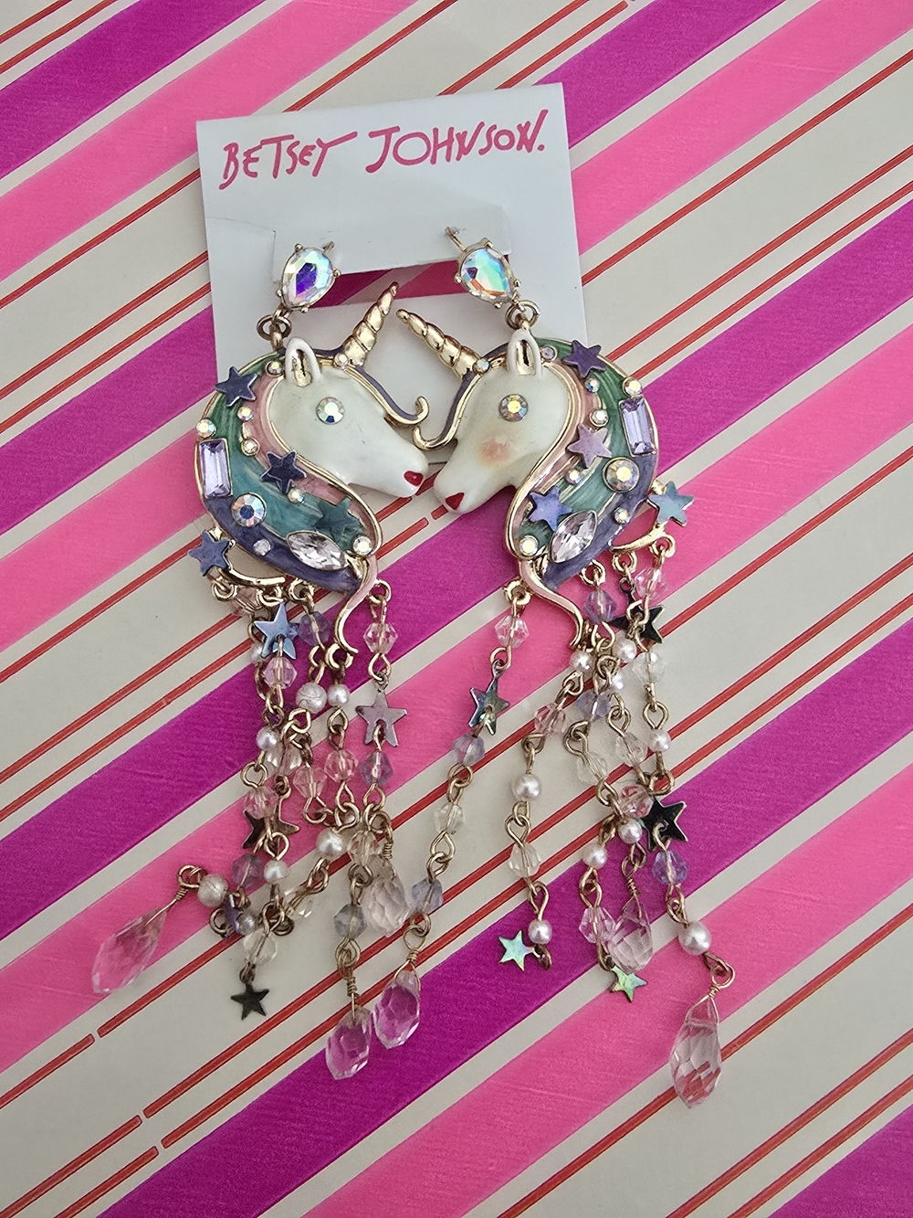 Betsey Johnson Pink Multicolor Unicorn Dangle Earrings